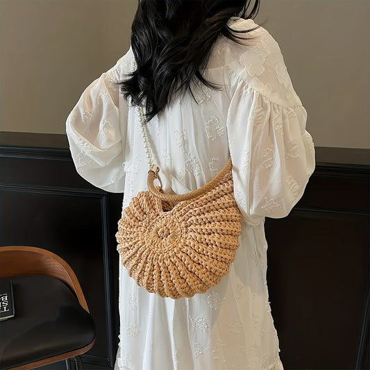 TEA | Bolso tote trenzado con correa de cadena - Camello