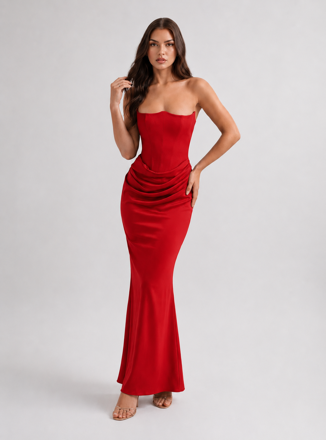 ROSA | Vestido largo con corsé sin tirantes esculpido