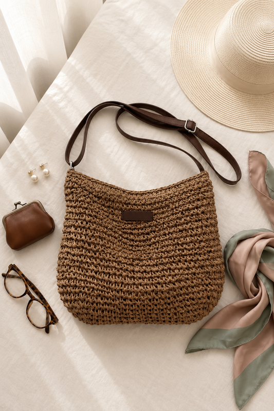 DINA | Bolso trenzado elegante - Marrón oscuro